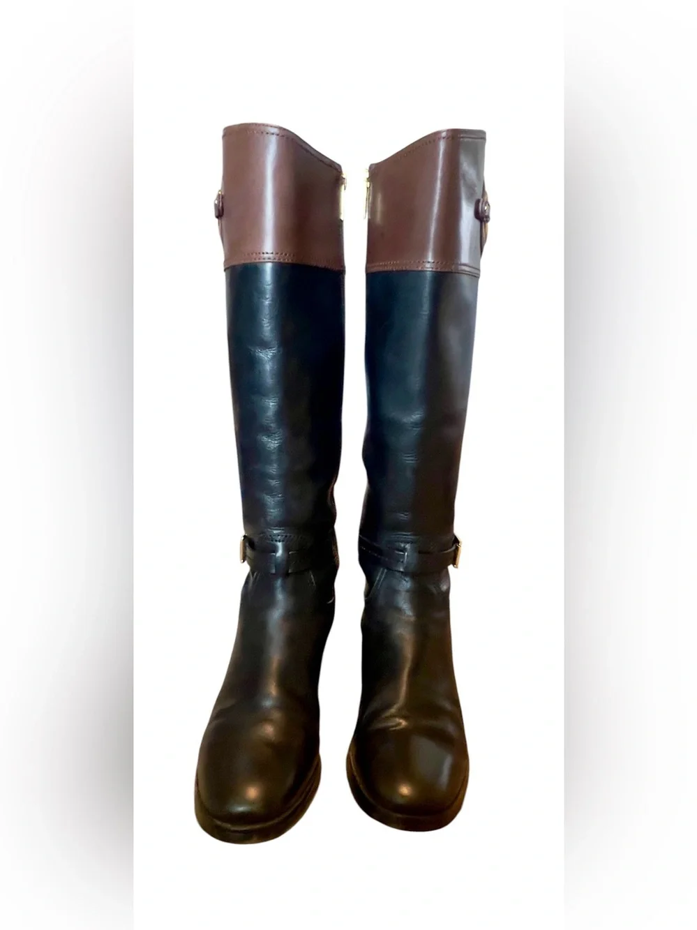 Michael Kors Two-Tone Black and Brown Riding Boots